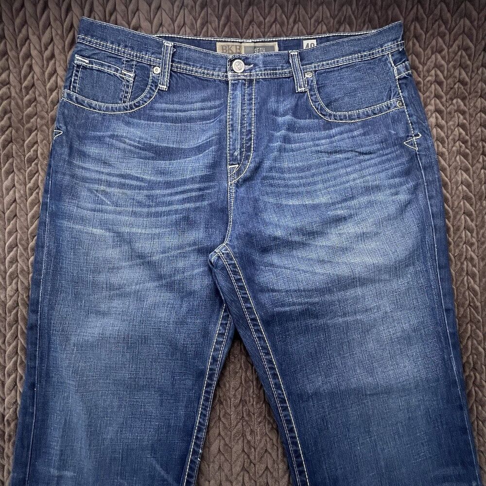 Buckle BKE Jeans Men 40x32 Blue Denim Seth Straight Relaxed Whiskering